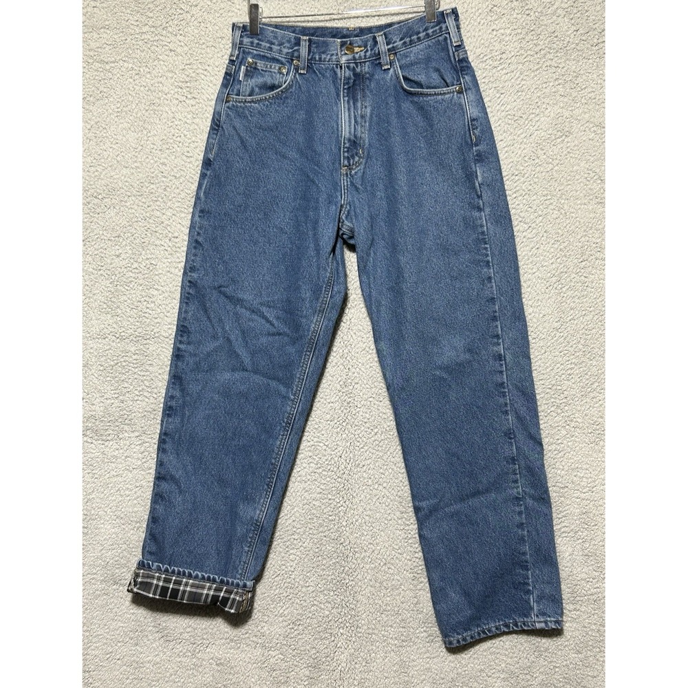 Carhartt Jeans Mens 31x32 Medium Wash Blue Relaxed Straight Flannel Lined Denim